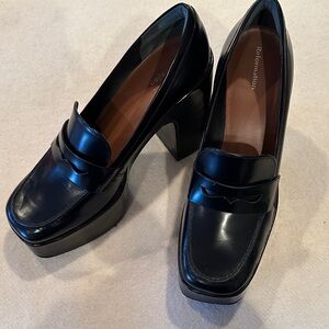Reformation Nadine Black Platform Heeled Loafers Sz 8